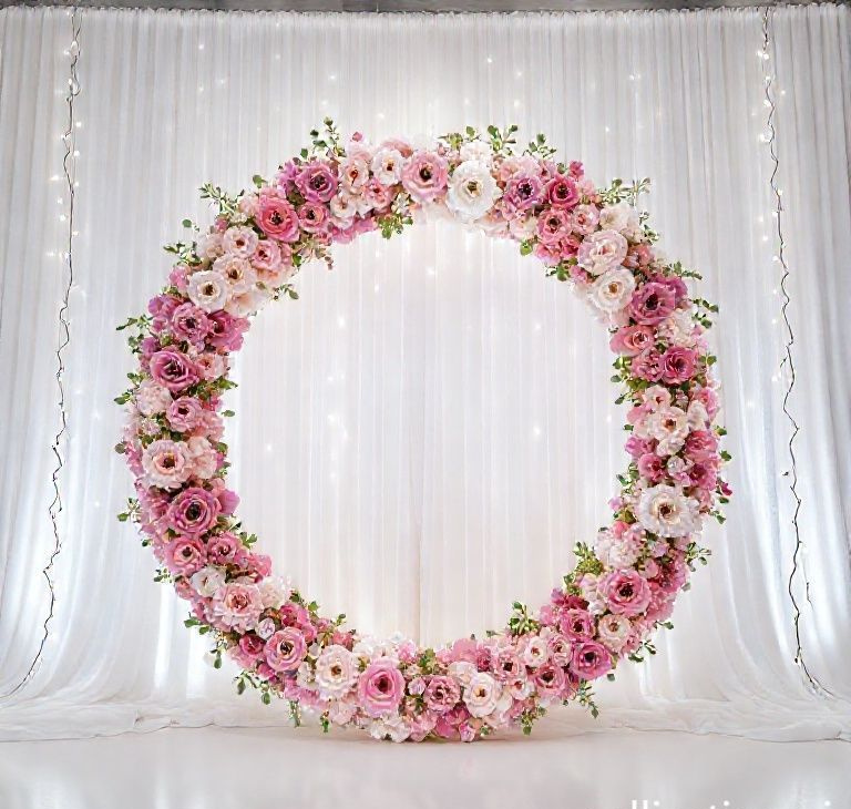 Blossom Grandeur Pink & White Floral Hoop Backdrop
