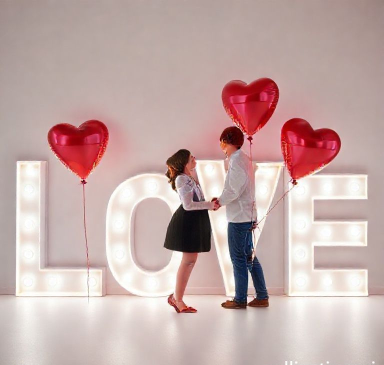LoveGlow Duo LED Initials with Heart Balloons