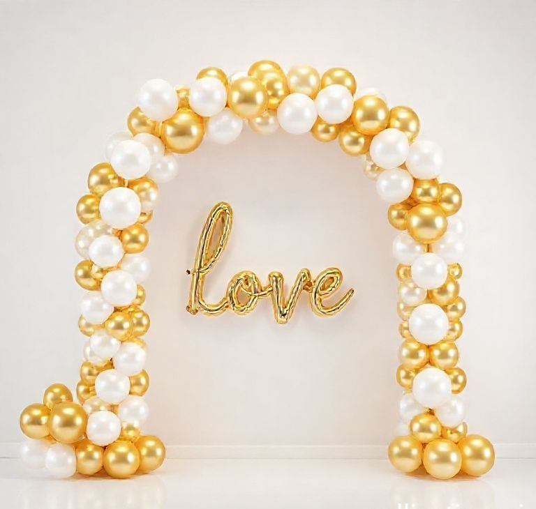 Golden Elegance Balloon Arch with Love Signage
